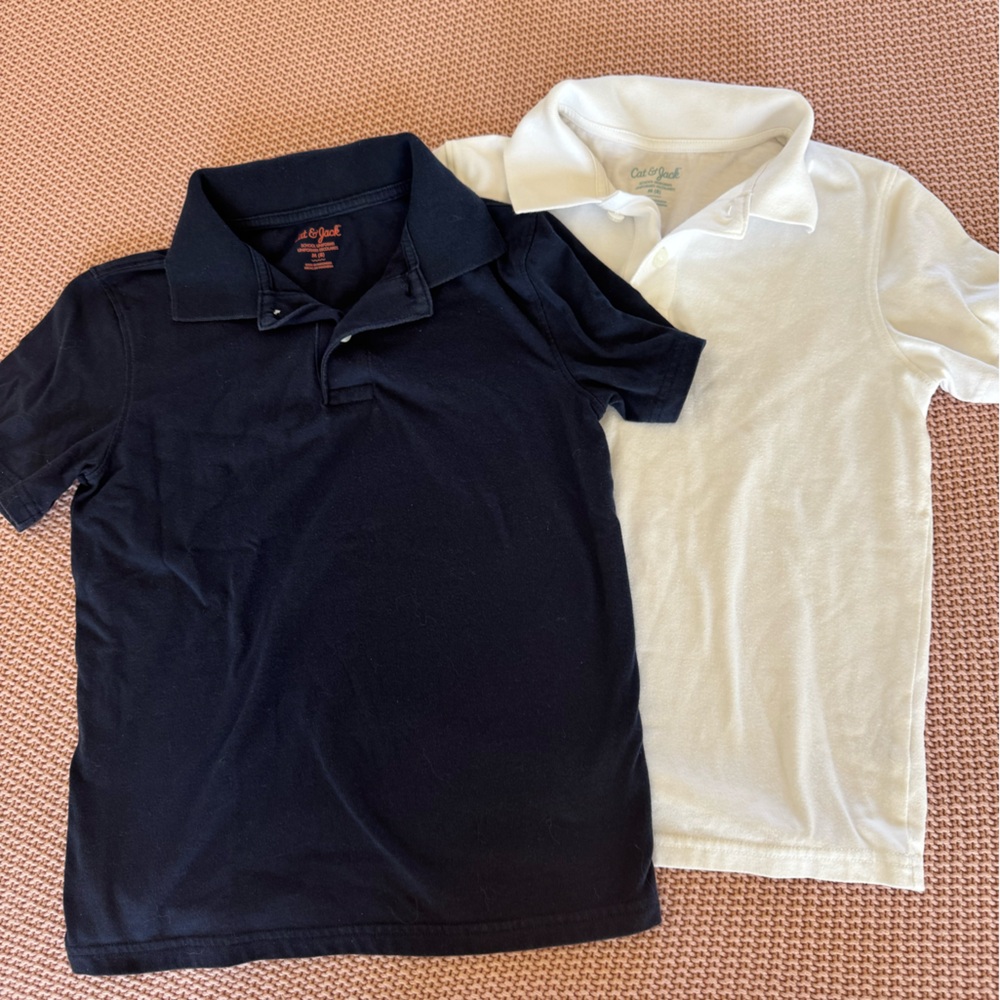 Cat and Jack Like New 2 Super Soft Polo Tees in Navy and White, 8